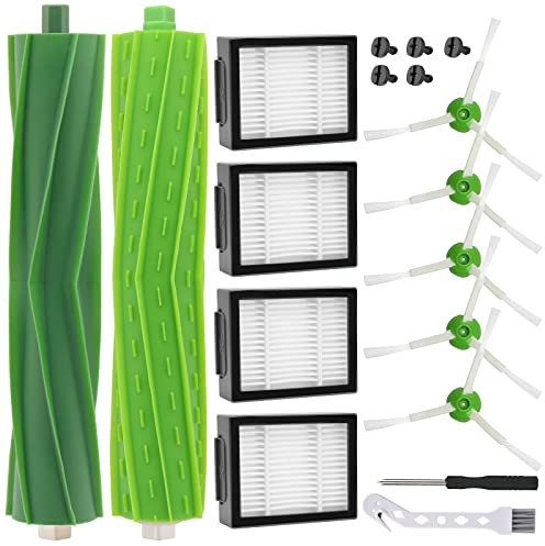 PIBONUS Bürsten Ersatzteile für iRobot Roomba e/i/j Serie i7 + i3+ i4+ i6+ i8+ j7 E5 E6 E7 Saugroboter Zubehör 1 Set Gummi-Bürste, 5 Kantenreinigungsbürsten, 4 Hochleistungsfilter