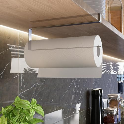 EDELREITER Küchenrollenhalter ohne Bohren | Hochwertiger Küchenrollen Halter | Küchen Organizer | Ideal als ZEWA Rollenhalter | Küchenpapierhalter | Kein Kleben | Küchenrollenhalter Silber