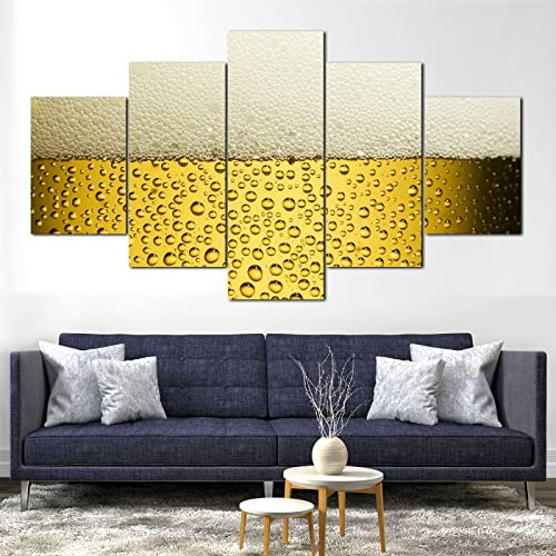 Targawerelax Imprimer Toile Peinture Verre Bière Mousse Alcool Frais Affiche 5 Pièces Moderne Maison Mur Décor Toile Photo Art Impression Peinture Sur Toile Pour Salon 100x55cm