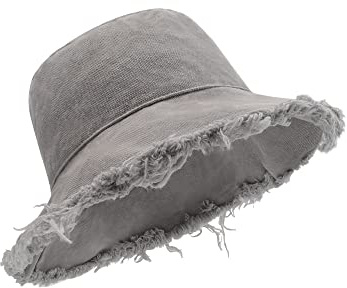 Zylioo XL/XXL Frayed Bucket Hats for Big Heads, Large Sun Protection Fishing Hat for Summer UPF50+ Grey
