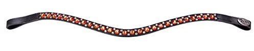 QHP Stirnriemen Stirnband Leder Menton Strasssteine (Pony, Amber Gold)