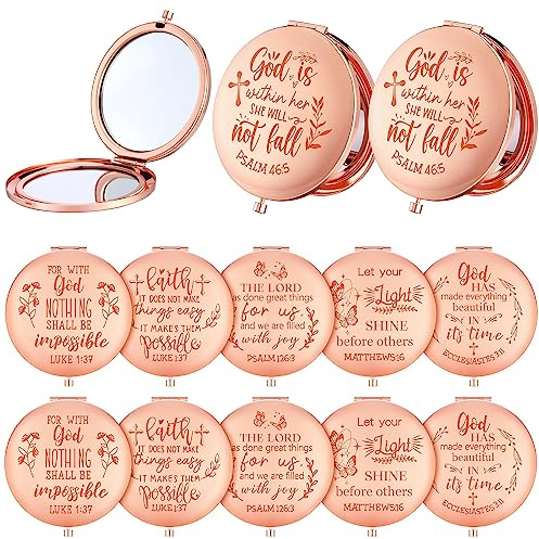 Huwena 12 Pcs Bible Verse Compact Mirrors Christian Gifts for Women,God