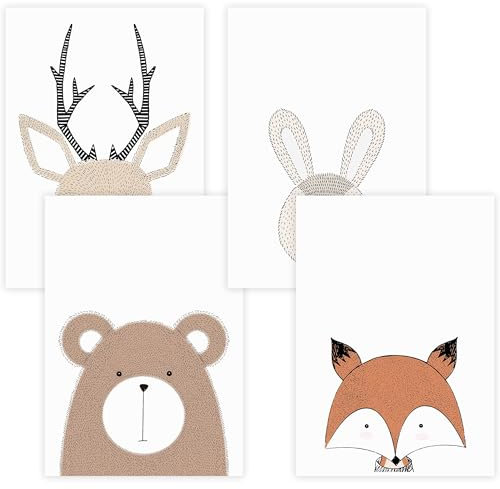WANDKIND Kinderzimmer Poster Set Premium P715 / Waldtiere Babyzimmer Wandbild Wandbilder (A3-29,7 x 42,0 cm, Natur/Oak)