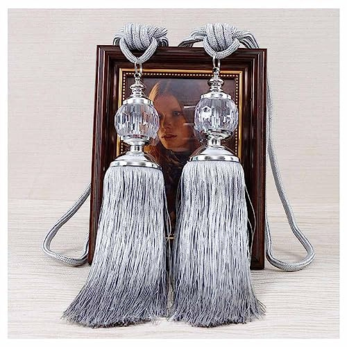 SHTGOI 1 Paar Vorhang Raffhalter mit Quaste Kristallkugel Vorhang Zugband Elegante Gardinenhalter Dekorative Vorhanghalter Seil Gardinen Zubehör Raffhalter für Haus & Büro Fenster Draperie Grau