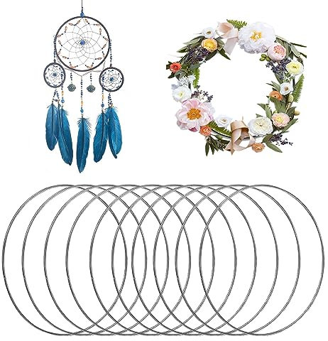 YEJAHY 10 Stück Metallringe,10cm Handwerkliche Metallring,Deko Ringe zum Aufhängen,für Rund Metallringe zum Basteln,Traumfänger Ring,Blumen Reifen (Silber)
