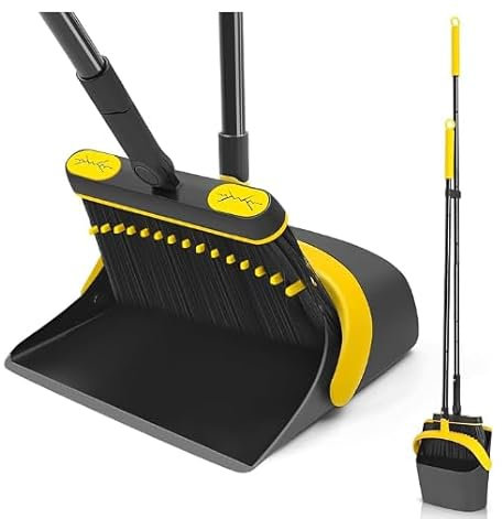 Mitclear Besen und Kehrschaufelset Set mit Langem Griff, 180° drehbare Kehrbesen Kehrmaschine und Haushalt Kehrschaufel Combo mit Aluminiumlegierung-lippe für die Reinigung von Haus, Büro, Lobby