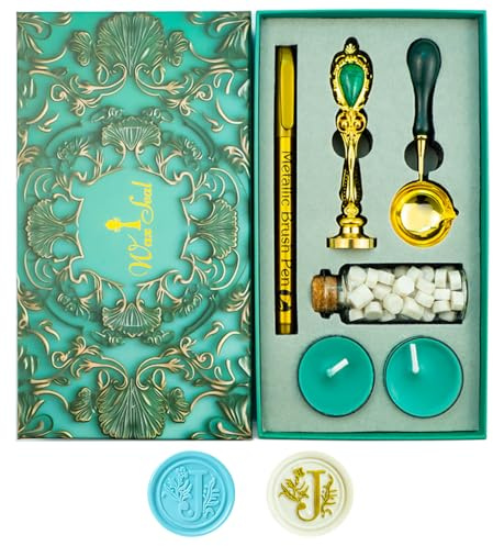Ioggtser Wax Seal Stamp Set Copper Head Iron Handle 60 Beads Wood Melting Spoon 2 Candles and Pen