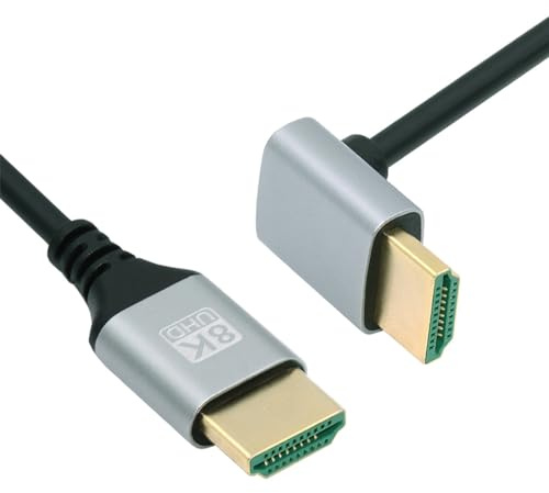 NFHK HDMI 2.1 ultratunn HDTV-kabel 8K 4K Hyper superflexibel smal kabel nedåtvinklad, 90 graders typ A-kontakt till kontakt för dator HDTV 100 cm