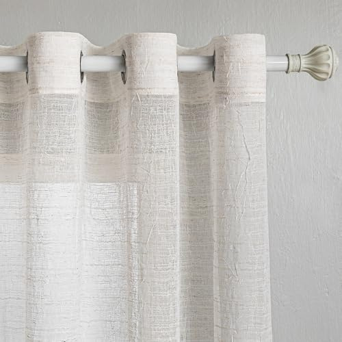 MYSKY HOME Beige Vorhang Leinen Gardinen mit Ösen Halbtransparent Boho | Beige,2er Set,H245 x B140 cm,Gardine Leinenoptik Falte,Ösenschal Dekoschal für Wohnzimmer Schlafzimmer,Boho Vorhänge
