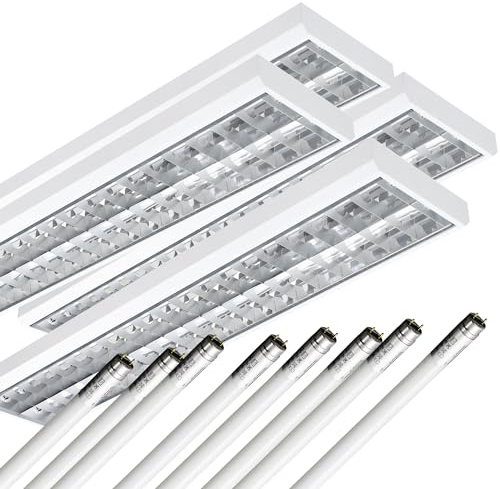 ELG Leuchten 4x LED Rasteranbauleuchte 150cm 2-flammig inkl. 8x 24 Watt 4000lm (6500K) (Tageslicht) 166 lm/W Daylight Büroleuchte Deckenleuchte Rasterleuchte optional Pendelleuchte