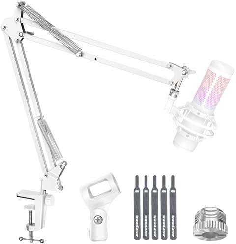 InnoGear Boom Arm Microphone Mic Stand for Blue Yeti HyperX QuadCast SoloCast Snowball Fifine Shure SM7B and other Mic, Medium, White