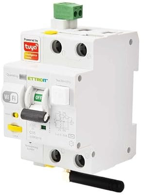 ETTROIT INTERRUTTORE MAGNETOTERMICO DIFFERENZIALE SMART WIFI 1P+N 16A 230V/400V RIARMO AUTOMATICO APP TUYA OCCUPA 3 MODULI DIN