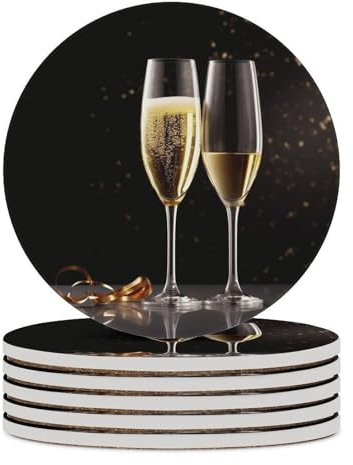 Champagnerglas-Untersetzer, saugfähig, Keramik-Stein, Getränkeuntersetzer mit Halter, Keramik-Untersetzer mit Korkboden, 10,2 cm, Tischschutzmatte für Heimdekoration, Küche, Bar