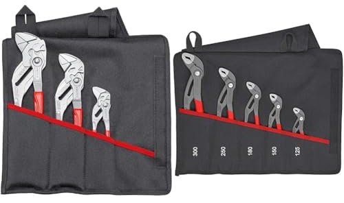 Knipex Zangenschlüssel-Set 3-teilig 330 mm 00 19 55 S7 & Cobra®-Set Wasserpumpenzangen-Set, 5-teilig, 125 bis 300 mm, Selbstklemmeffekt, in hochwertiger Rolltasche, Zangenset, Werkzeugset, 00 19 55 S5