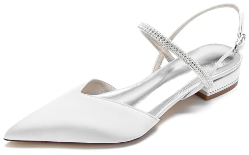 MINITOO Scarpe da donna eleganti da sposa Slingback matrimonio sera scarpe basse décolleté MY165, My165 Bianco 2 5 cm tacco, 42 EU