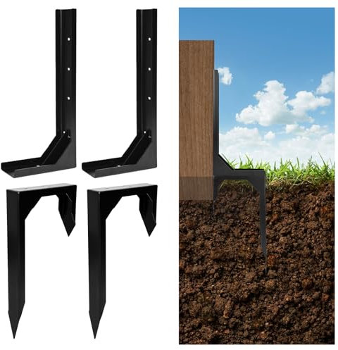 Nisorpa 2 Pack Fence Post Repair Stakes Heavy Duty, Adjustable Garden Fence Post Support, Metal Ground Spikes for Tilted/Broken Wood Post, Mailbox