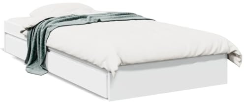 Keyroto Bettgestell 100x200 cm Bett mit Stauraum Bettrahmen Holz Bett Jugendbett Bettgestell mit Schubladen Gästebett Weiß 100x200 cm