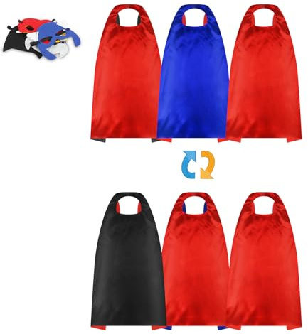 AYBUY Superhelden Kinderkostüm Kinder, 3Pcs Superheld Cape und 6Pcs Maske Doppelseitiges Design für Junge Mädchen, Spielzeug & Geschenke für Kindergeburtstag Halloween oder Karneva Umhang(A)