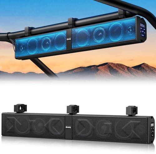 Ehaho 34 UTV Sound Bar with Subwoofer, 8-Speaker SXS SoundBar with Bluetooth and RGB Lighting, IP66 Waterproof ATV & Golf Cart Speakers, Compatible with Polaris RZR Can-Am, Fits 1–2 Roll Cages