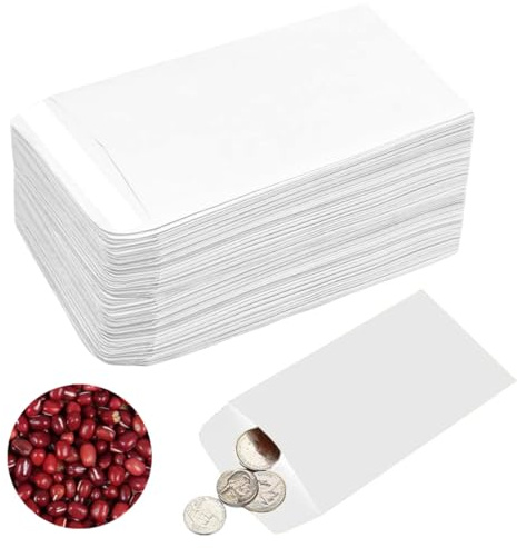 WeddHuis 100 selbstklebende Papierhüllen und Miniumschläge, für Samen (6 x 10 cm) (weiß)