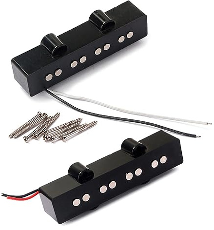 BESTonZON 4-saitiges Bass Tonabnehmer Satz Steg und Hals Offen -v Schwarz mit Schrauben für E-bass Ersatzteile