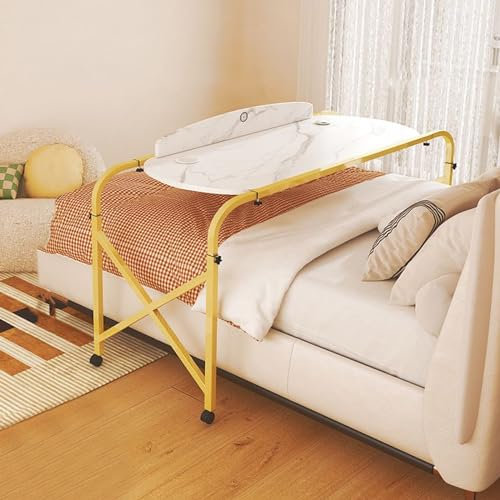 Höhenverstellbarer Queen-Size-Betttisch auf Rädern, mobiler Computertisch für Zuhause/Krankenhaus, Krankenpflege, mit 4 Rollen, Gold, B 120C