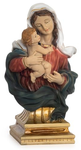 Moritz Virgen con Niño 20 cm - María Pintada a Mano de Resina - Madre de Dios con Niño Jesús - Decoración Cristiana para Altar
