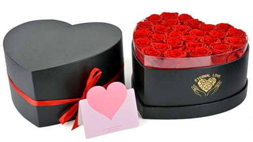 MAOOY 27 Infinity Rosen, Ewige Rose Geburtstagsgeschenke für Frauen, Konservierte Rose in Herzbox, Geschenke für Mutter zum Geburtstag, Valentinstag, Weihnachten, Jahrestag, Hochzeitstag, Rote Rose