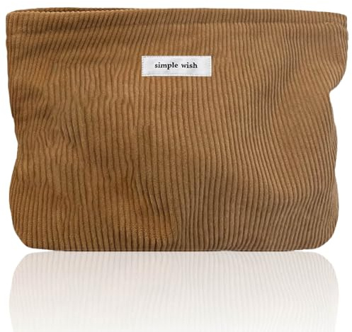 Kosmetiktasche, Kulturtasche Damen, Kulturbeutel Groß (Kamelfarbe) | Waschtasche Cord, Makeup Bag, Multifunktionaler für Schule, Reisen, Strand, Einkaufen