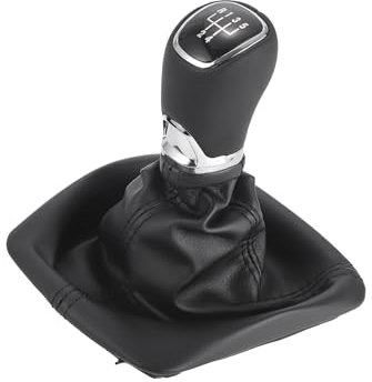 Hihaha 5 Speed Manual Gear Shifter Knob with Cover, Gearbox Stick Shifter Lever Knob for Skoda Octavia 2004-2013 Plastic Faux Leather Black Chrome, 1 Pc Durable Material