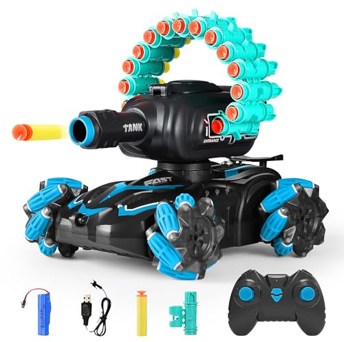 BOKSYUR Rc Car Shoot SoftBullet,Fits for Nerf,Rc Tank that Shoots,Battle ANK with Remote Control Tank that Shoots Foam Darts-Stunts,16Foam Darts- Birthday Presents ForKids 7 8 9 10 11 Year Old(Blue)