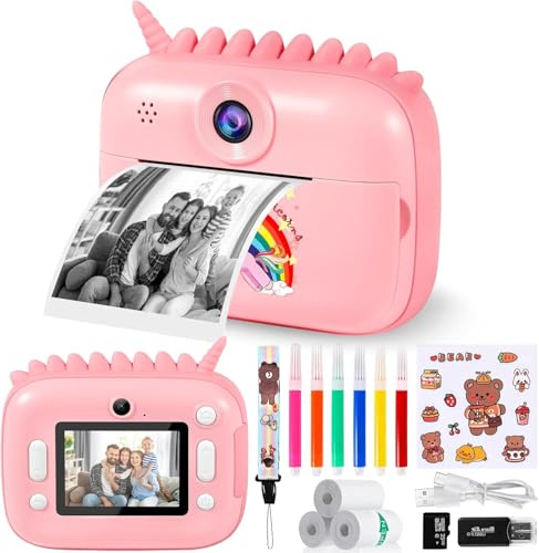 Camara Fotos Infantil Instantanea, 2.4 HD 1080P Cámara para Niños con Tarjeta SD de 32GB,Bolígrafos de Colores y Papel de Impresión,Regalos Juguete