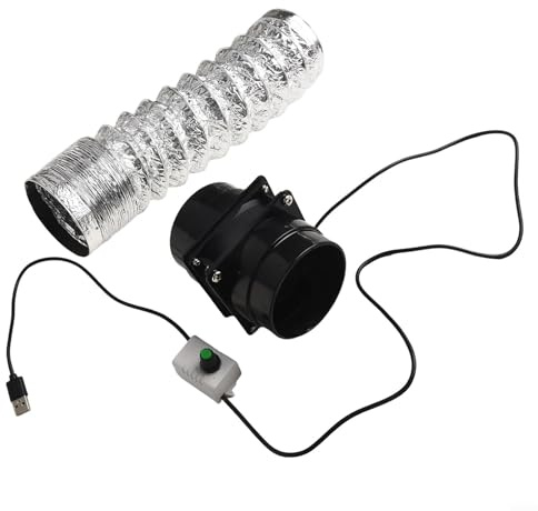 URPIZY Leiser USB-Abluftventilator Mit Geschwindigkeitsregelung Für Küche, Energiesparender Rohrventilator Zur Luftzirkulation, Kompakter Lüfter Mit 5W Leistung, Lufter Ventilator(With 100cm pipe)