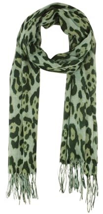 fashionchimp Damenschal mit Leoparden-Muster und langen Fransen, Halstuch in feiner Stoffqualität, Baumwolle und Viskose (Grün)