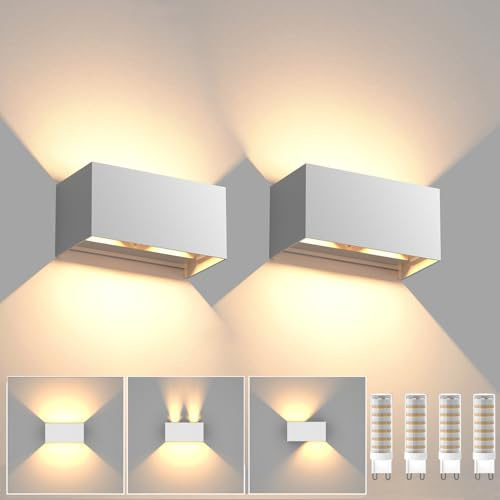 2 Pezzi Lampada da Parete con Lampadina LED G9 sostituibile, Lampada da Parete da 18 W per Interni Lampade da Parete Bianco Caldo 3000K per Esterno IP65 Impermeabile Angolo di Illuminazione Regolabile