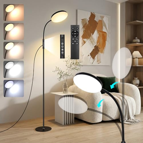 BTTO LED Floor Lamp, Modern Standing Lamps with Remote & Touch Control, 5 Color Temperatures & 10 Brightness Levels Adjustable Gooseneck Reading Lamps Standard Lamps for Living Room, Bedroom, Office