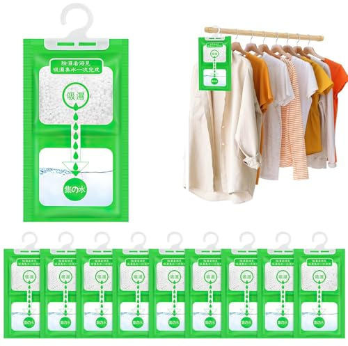 Sacchetti umidità armadio,Set di 10 Sacchetti Assorbiumidità Armadio,Buste Deumidificatore da Appendere,Set Anti-Muffa Sacchetti Deumidificanti,Sacchetti deumidificatori per armadio