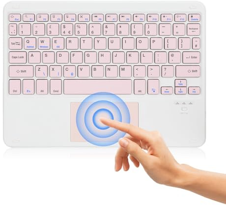 MAYPHY Wireless Mini Keyboard with Touchpad, Portable Bluetooth Keyboard, Rechargeable Keyboards for iPad, Tablets, Laptops, Silent Keys & Compact Design, UK Layout, Pink