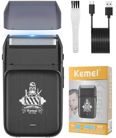 KEMEI Afeitadoras eléctricas de papel de aluminio para hombres, maquinilla de afeitar de aluminio con cuchillas flotantes, afeitadora inalámbrica para barba que se desvanece la piel, recargable por