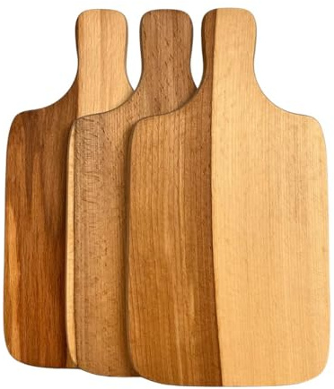 Skärbräda av massivt oljat bokträ – träbräda med handtag – dubbelsidiga hackbrädor i olika storlekar – köksbrädor för bröd (set om 3 (30,5 x 16 x 1,5 cm))