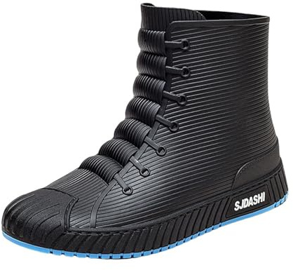 Stivali di gomma da uomo a piedi nudi stivali da pioggia antiscivolo per pioggia fango galosce estive leggere galosce casual mezza alta Hikin nero stivali da equitazione, Blu, 42 EU