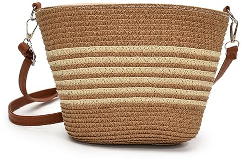 MLPKOI Strohtasche Damen Stroh, Retro Umhängetasche Sommer Strandtasche Bohemian Handtasche Crossbody für Frauen Dating Reisen Party Einkaufe