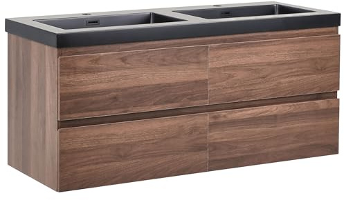 Beliani Waschtischunterschrank Doppelwaschbecken 120x46cm Holzoptik Dunkelbraun Cardiel