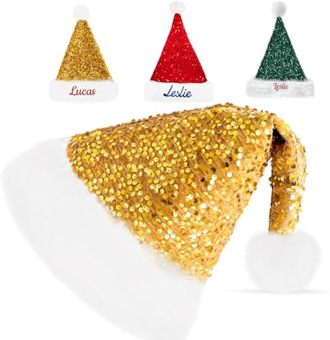 Muewent Weihnachtsmütze mit gesticktem Namen für Erwachsene, Weihnachtsmütze, Unisex, Urlaub, Weihnachtsmützen für Neujahr, festliche Party