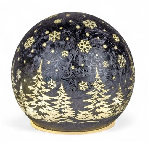 formano LED Deko-Kugel Frosty Schwarz 10 cm Glaskugel Timer 6h / 18h Weihnachten Deko - Farbglas in geeister-Optik mit winterlichem Dekor - Herbst Winter Weihnachtsdeko für Tisch Regal Fensterbank