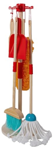 Kit de ménage en bois pour enfants - Kit de nettoyage avec balai, serpillère et accessoires - Jouet éducatif à partir de 3 ans - Apprentissage ludique de la responsabilité et de l'ordre