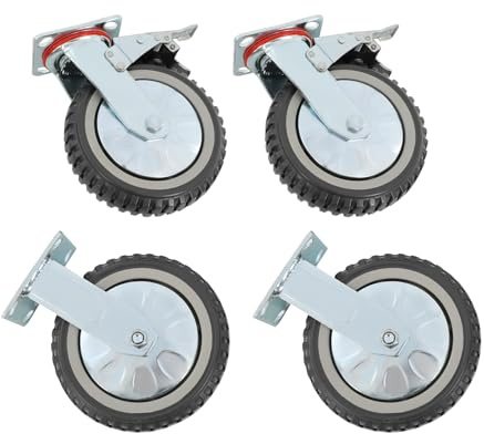 4 Stück Schwerlastrollen 200mm, PU Lenkrollen 360° mit Bremse & Festrollen | 700kg Tragkraft, Universalräder Industrierollen für Werkstatt Lager Wohnung (2 Lenkrollen mit Bremsen+ 2 Feststehende Rollen)