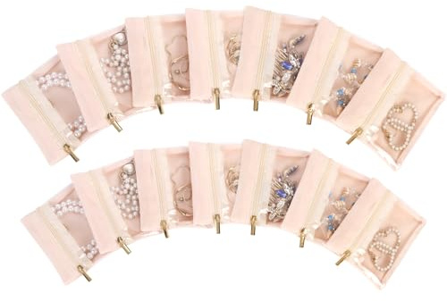 Havnix Velvet Jewellery Pouches 14 Pack, Travel Velvet Jewellery Bags with Zipper, Portable Jewellery Organiser for Business Trip and Daily Use