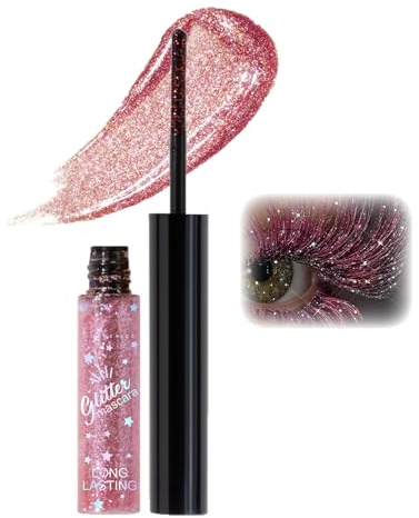 Glitzer Wimperntusche, Glitter Mascara für Wimpern, Schimmer Glitzer Gesicht Rosa, Verlängerung Volumen, Wasserfeste, Funkelnde Augen Make-up, Diamond Wimperntusche für Party, Hochzeit, Musikfestival