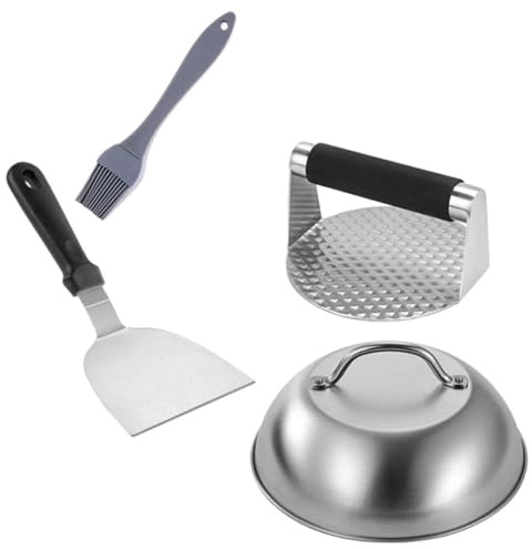 jojofuny Presse à Hamburger Inoxydable 4 Pièces Poignée Presse à Galettes Maison en Acier INOX Outil de Pressage Viande pour Barbecue Kit Cuisson BBQ Extérieur Facile à Utiliser